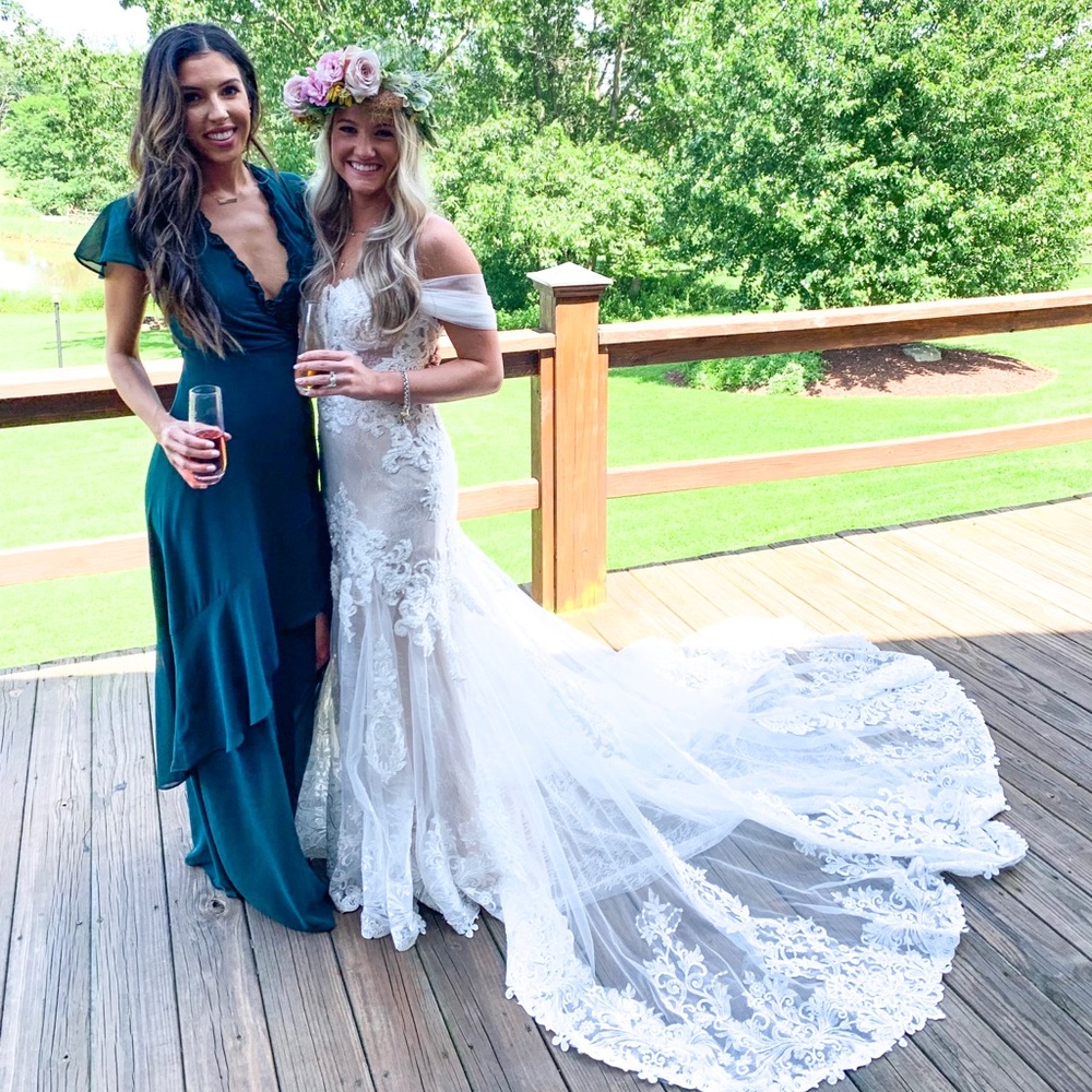 Backless ruffle emerald green dress